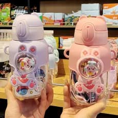 Copo de água infantil com desenhos animados para meninos e meninas do jardim de infância, garrafa de água portátil e fof