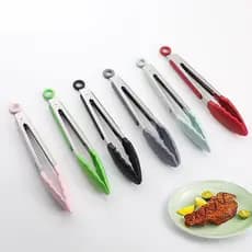 Pinças de silicone para alimentos, pinças para churrasco de 9 e 12 polegadas, pinças para pão, pinças de aço inoxidável
