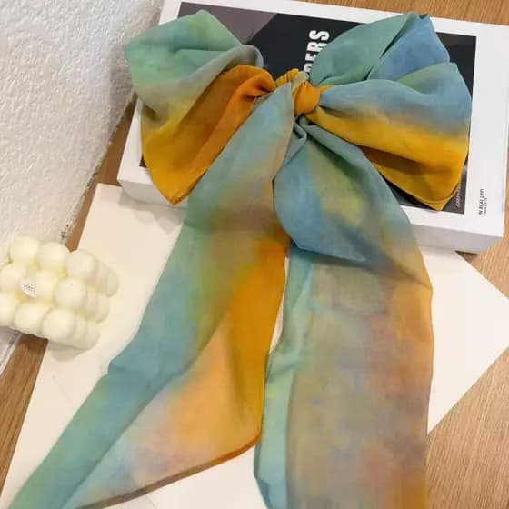 Lenço de seda com efeito degradê, lenço longo com corte diagonal, lenço de comprimento médio para o pescoço, lenço de bo