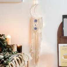 Tapeçaria tecida à mão, apanhador de sonhos com lua e estrelas, decoração de parede estilo nórdico, pendente de decoraçã