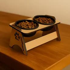 Bebedouro Comedouro Elevado Alimentador Pet Para Cachorros e Gatos Pequeno Porte em MDF