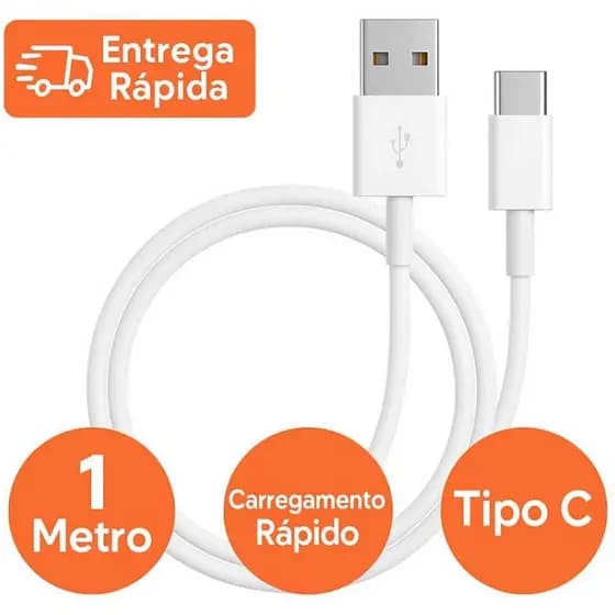 Cabo USB Tipo C Reforçado 1 Metro Carregamento Rápido Turbo Android IOS Compatível iPhone 15 KIT