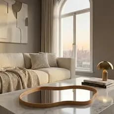 Bandeja Espelhada Decorativa Orgânica Grande Roma Paris Veneza com Couro Ecológico Modelos Variados