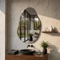 Espelho Orgânico Nuvem 70x50 com LED Luxo Moderno Decorativo C/ Suporte Parede Banheiro Quarto Sala