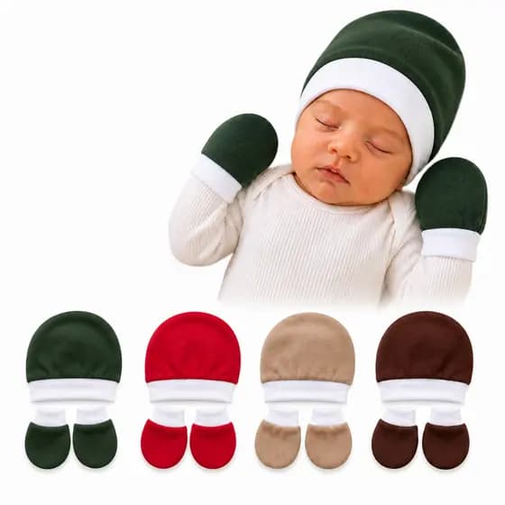 Kit 4 Touca e 4 Luva Bebê Recém-Nascido 4 Cores 100% Algodão Promocao enxoval gestante maternidade