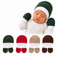 Kit 4 Touca e 4 Luva Bebê Recém-Nascido 4 Cores 100% Algodão Promocao enxoval gestante maternidade