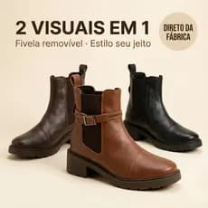 Bota Feminina Chelsea Cano Curto Fivela Removível Salto Bloco Tratorada Botinha