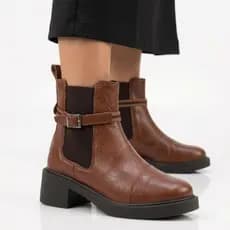 Bota Chelsea Feminina Cano Curto Tratorada Salto Bloco Fivela Elástico Coturno Blogueira Inverno