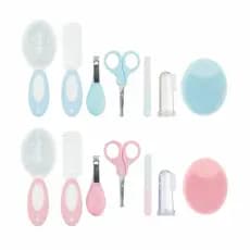 Kit Higiene Infantil Bebê 7 Peças Pimpolho | Escova, Pente, Tesoura, Cortador, bucha, Escova, lixa Silicone +0M