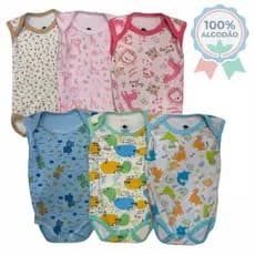 Kit 3 Bodys Bebê Sem Manga Estampados 100% Algodão e Qualidade Verao | P M G