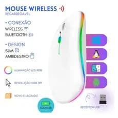 Mouse Sem Fio Recarregável Led RGB Clique Silencioso 2.4 Ghz Ergonômico Gamer Home Office