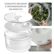 Secador E Organizador de Salada Centrífuga Manual Com Tampa 5,5L - Ou