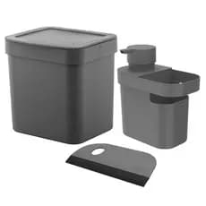 Kit Dispenser para Detergente 650ml Rodo de Pia e Lixeira 4,7 Litros Trium Ou
