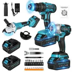 Kit 3 Ferramentas Sem Escovas 21V TRUERZA Furadeira + Chave de Impacto + Esmerilhadeira Angular com 2 Baterias de Lítio