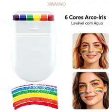 Bastão de Tinta Facial Arco-Íris 6 Cores | Lavável | Acessório para Futebol Festa Carnaval Halloween