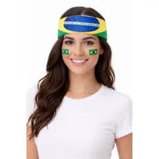 Kit torcida Brasil Faixa bandana de tecido com ELÁSTICO+ par de adesivos para rosto