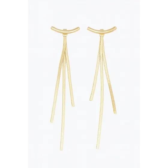 Brinco de festa 3 fios dourados com meia argola frontal bijuteria semijoias