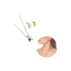 Conjunto de Cordão/colar e Brinco Dourados Pingente Gota bijuteria semijoias