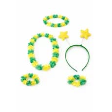 kit 5 peças colar/pulseiras/arco de cabelo e coroa Havaiana verde e amarelo para torcer na Copa do mundo
