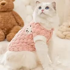Roupa para Animais de Estimação, Colete de Pelúcia para Outono/Inverno, Peça de Vestuário com Fivela para Coleira de Gat