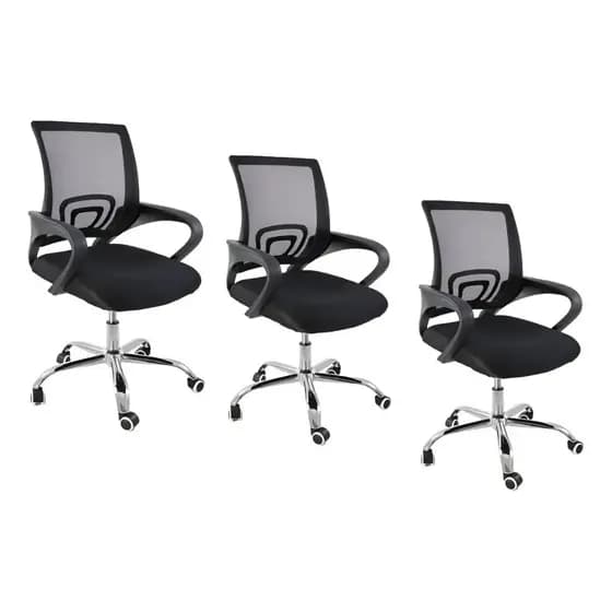 Kit 3 Cadeiras De Escritório Tela Mesh Ergonômica Oficial Preto Confort