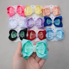 Laço Infantil Boutique com Pérolas – Fita Gorgurão Luxo Brilhante Delicado