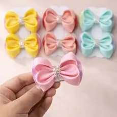 Kit 5 Pares Laço Infantil Luxo com Strass – Fita Gorgurão Delicado