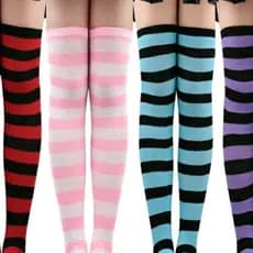 Meias Longas Femininas Listradas – Algodão Puro | Estilo Kawaii