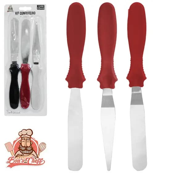 Kit Espátula Confeiteiro 3 Peças Sortida Inox Bolo Decoração