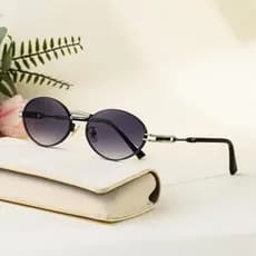 Óculos de Sol Vintage Masculinos Ovais, Armação de Metal Pequena, Óculos de Sol UV400 para Mulheres, Óculos para Viagens