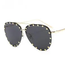 Óculos de Sol Masculinos Estilo Piloto com Ponte Dupla de Metal, UV400, Sem Armação, Decorados com Rebites, Óculos de So