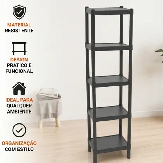 Prateleira Organizadora 5 Andares Estante Multiuso Preta Banheiro Cozinha Quarto