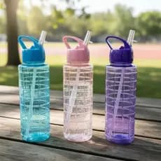 Garrafinha Quadriculada Rosa Roxo Azul Canudo Tampa Azul Garrafinha Plástica Resistente Duhome