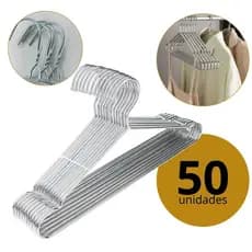 Cabides de Metal Cromado Prata 40cm para Roupas Camisas Vestidos Blusas Cabide Fino e Resistente