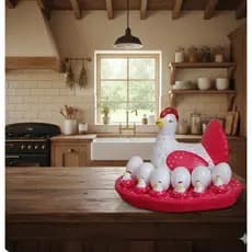 Galinha Merilu Porta Ovos com Pintinhos e Ovos Decorativos em Cerâmica