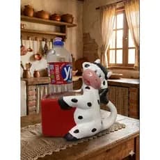 Vaca caixa Porta Talheres,  Detergente , e Flores em Cerâmica Decorativa Cozinha