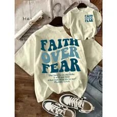 Camiseta Oversized Cristã Gospel Faith Over Fear 100% Algodão Streetwear Unissex Fé Premium Gringa