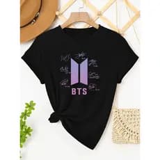 Camiseta Feminina BTS Banda de KPOP 100% Algodão Premium Moda Estilo Coreano Anime Geek Demon Hunter