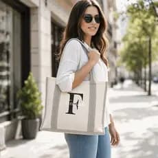Bolsa Praia Feminina Personalizada Com Nome Grande Multiuso Com Zíper Bolso Interno Alças Reforçadas Tecido Resistente