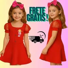 VESTIDO INFANTIL MANGA PRINCESA COM BOTOES DECORATIVOS