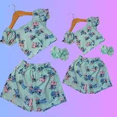 CONJUNTO CROPPED E SHORT INFANTIL - ESTAMPA STICH VARIEDADE DE CORES