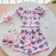 Conjunto infantil de cropped manga curta & Short -5 CORES