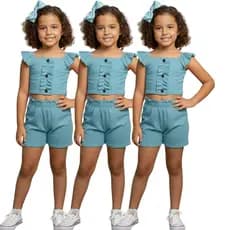 Conjunto Menina Infantil Verão Regata Canelada Ribana Conforto  Tam 2 4 6 8 Anos - Cores Lindas