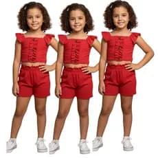 Conjunto  Infantil Verão Regata Canelada Ribana Premium Tam 2 4 6 8 Anos en variedade de cores