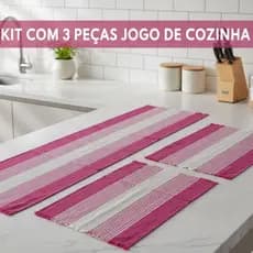 Kit Tapetes Cozinha 3 Peças Mesma Cor 1 Passadeira 40x100cm + 2 Tapetes 40x60cm Decorativo Antiderrapante