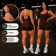 Macaquinho Academia Forrado Feminino Macacão Curto Zero Transparência Suplex com Entrada para Bojo