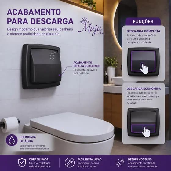 Acabamento ABS Preto Fosco Para Descarga Hydra Docol e Deca.