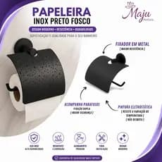 Suporte Papeleira com tampa Inox Preto Fosco Para Rolo Papel Higiênico