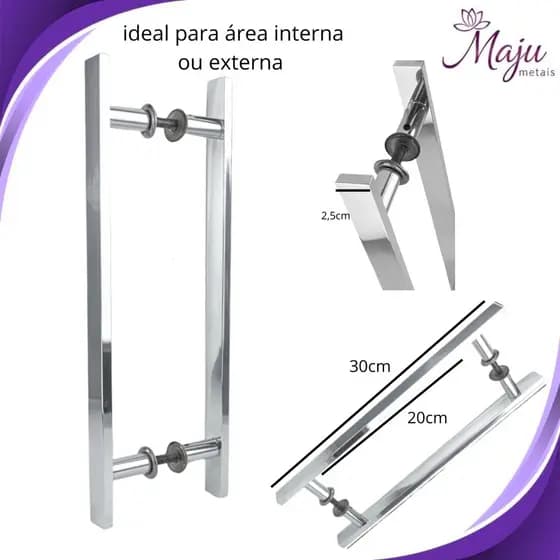 Puxador Barra Chata Em Alumínio Para Porta de Madeira ou Vidro 30 cm 20cm entre os furos.