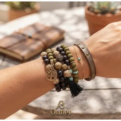 Pulseira Contas Estilo Boho Tons Terrosos Arvore da Vida (Ajustavel)